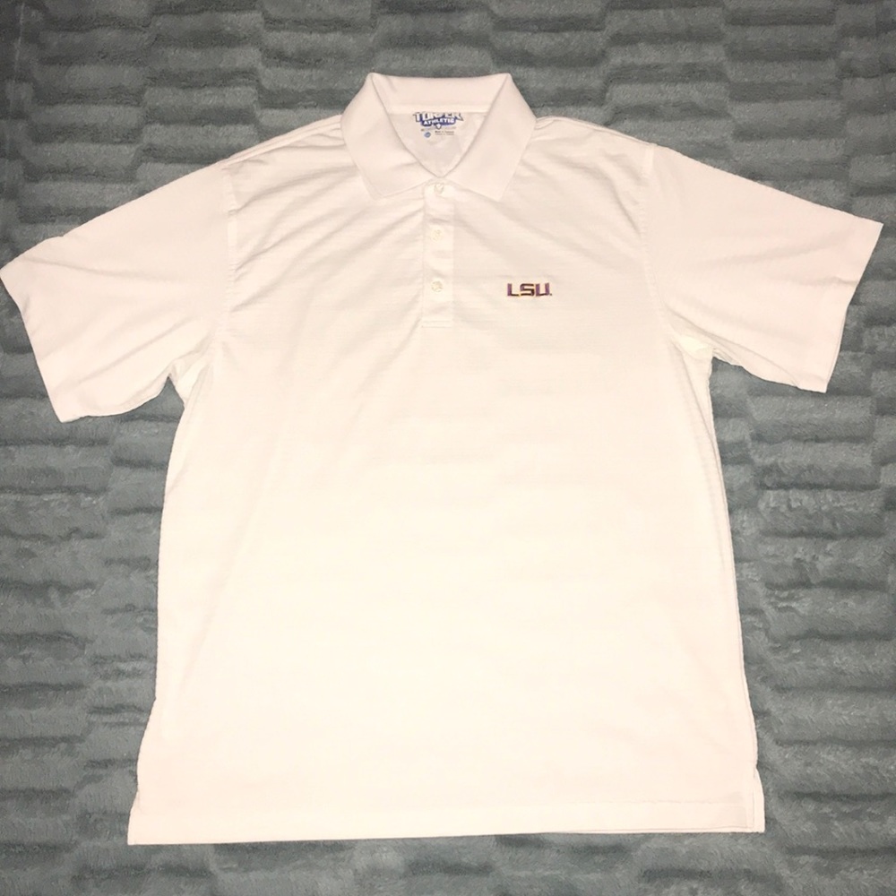LSU OFFICIAL MENS WHITE POLO SHIRT.  SIZE XL